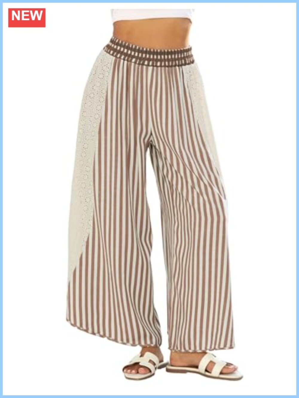 Women's Wide Leg Lounge Pants with Lace Accents, High Rise Palazzo Trousers
